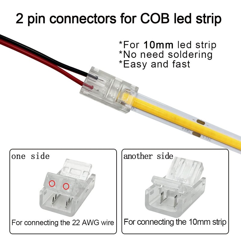 HAMRVL 10mm COB LED Strip Light Connectors Strip to Wire