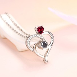 Birthday Gifts I Love You Necklace 100 Languages for Mom Wife January Birthstone Garnet Necklace Sterling Silver Fine Jewelry