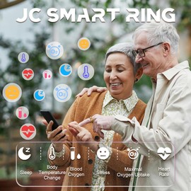 DIIKEN AI Smart Ring JCRing Gen4 Fitness&Sleep Tracking Wearable, Accurate Monitoring of Pedometer, Heart, Temperature, Titanium Ring with Charging Case, APP for iOS & Android(Gold Size11)