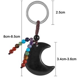 KYEYGWO Crystal Moon Keyring for Men and Women, 7 Chakras Stone Key Ring, Decorative Crescent Gemstone Bag Pendant, Crescent Pendant for Lanyard, black