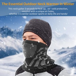 Acokac Winter Neck Gaiter, 2Pack Breathable Neck Warmer, Windproof Neck Mask,Face Cover Gators for Ski Motorcycle Cycling, Black/Grey+black/Grey, Large