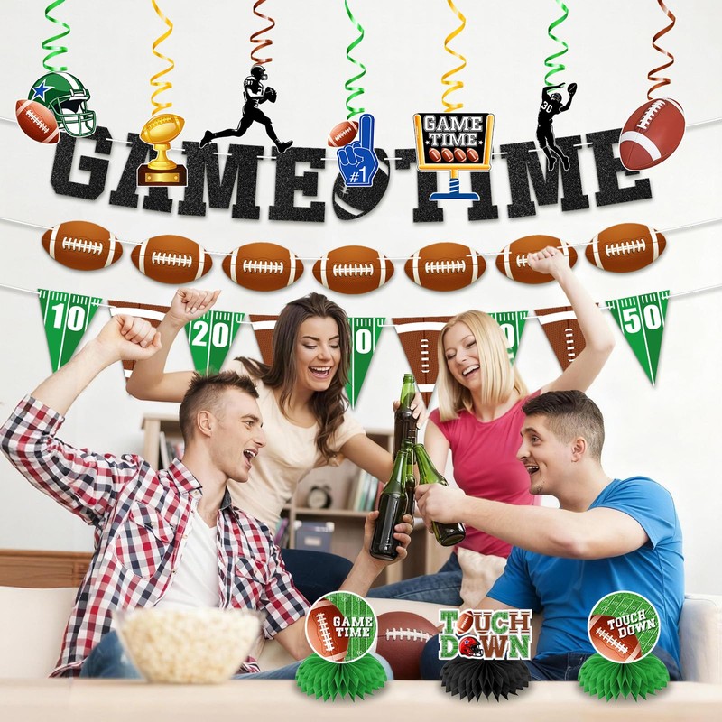 20Pcs Football Party Decorations - Banner, Hanging Swirl, Honeycomb