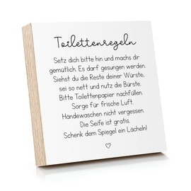 ARTFAVES® Wooden Picture with Saying "Toilettenregeln | Decorative Gift for Bathroom/Bathroom/WC/Toilet/Size: 14.8 x 14.8 cm