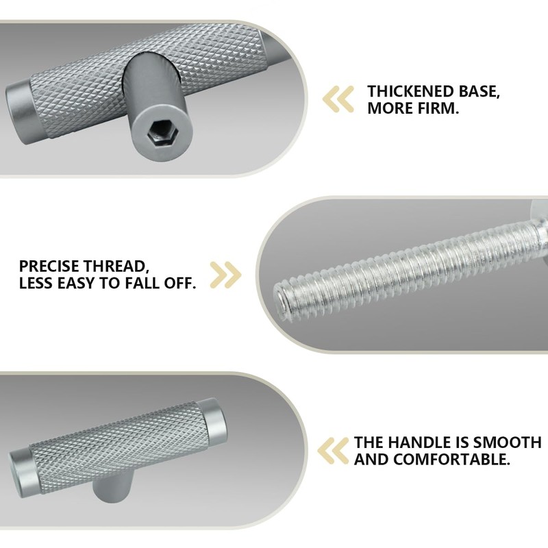 Bwintech 12 Pack Grey 50MM Knurled Cupboard Handles, Furniture Drawer