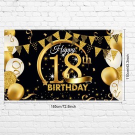 Happy Birthday Banner Backdrop Large Black Gold Happy Birthday Party Decoration Background 18TH Birthday Backdrop Baby Shower for Indoor Outdoor Car Decoration Supplies