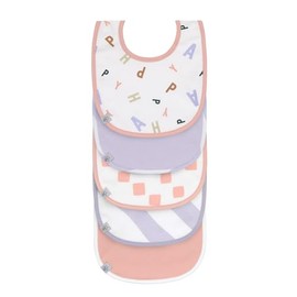 LÄSSIG Baby Toddler Bib Set (5 Pieces) Velcro Cotton Waterproof / Value Pack Bib Happy Fruits Peach Pastel Purple