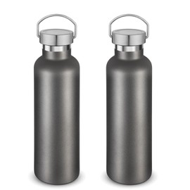 Volhoply 24oz Insulated Wide Mouth Water Bottle Bulk 2 Pack, 304 18/8 Stainless Steel Double Wall Vacuum Insulated Water Bottles, Reusable Metal Flask for School, Hikers, Gym&Sports(Cold Grey,2)