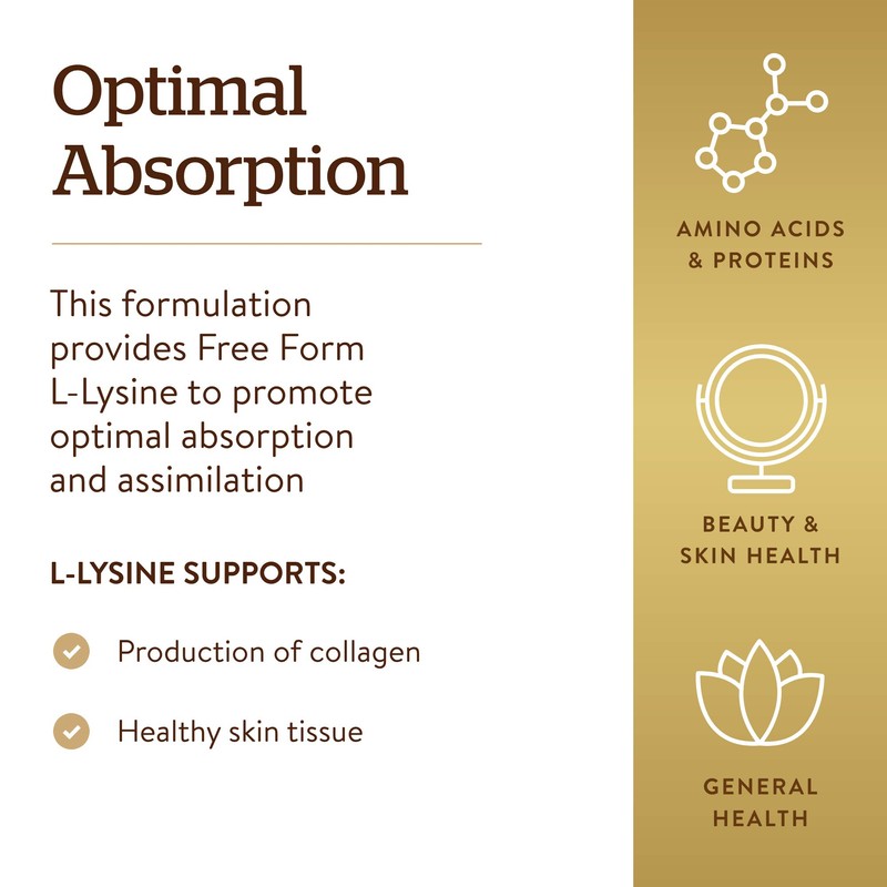 Solgar L-Lysine 1000 mg, 250 Tablets - Enhanced Absorption and