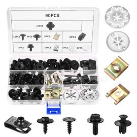 90 PcsCar Panel Clipss, Car Clips and Fasteners Mounting Set, Car Body Undertray Fender Screws and Nut Clip Kit, Ccar U Clips and Screw Kit with Heat Shield Clipss, for Bumper Door Trim Auto Parts