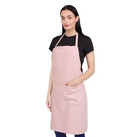 Delantal de cocina de algodón resistente a las gotas de agua con delantales ajustables para mujer con bolsillos, 8 opciones de color para cocinar (ros