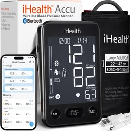iHealth Accu Blood Pressure Monitor – 4.5" Large LCD(Black), Clinically Accurate, Irregular Heartbeat Alert, Body & Cuff Detection, Bluetooth Sync, Large 8.6"–17" Cuff– Easy for Seniors & Adults