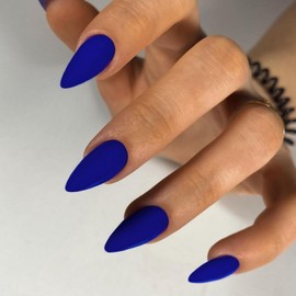 Matte Royal Blue Press on Nails Almond Shaped Medium Almond Nails Press on Neutral Acrylic Nails Reusable Fake Nails for Women Glue on Nails Medium Length Stiletto False Nails Gel Artificial Nails