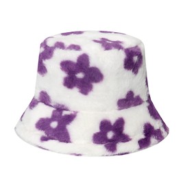TOKYMOON Women Cute Spring Autumn Winter Tie-Dye Cow Print Lambs Wool Fur Fuzzy Foldable Plush Winter Fisherman Travel Bucket Caps Hat