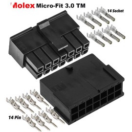 Molex Micro-Fit 3.0 Dual Row (14 Circuits) Male & Female Receptacle Plug, w/Terminal sockets, (Pack of 1 Complete Set)