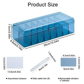 Data Cable Storage Box with 8 Cable Ties, Cable Management Box Hub Sorting Box with Lid, Desktop Cable Tidy Box with 10 Compartments for Cable Organiser(Blue)