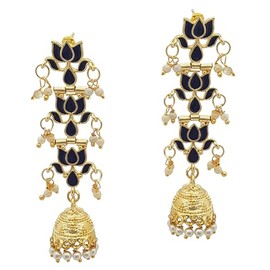 Moonstruck Traditional Indian Lightweight Golden Dome-Shaped Meenakari Jhumka Earrings with Off-White Pearls for Women – Green Ethnic Jewelry for Weddings, Festivals, Parties