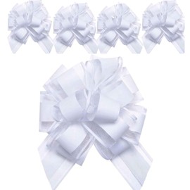 5 PCS Large Pull Bows Wrapping Pull Bow Ribbon，White Gift Wrap Bows for Gift Wrapping Baskets Wedding or Flower Decorations, Valentine's Day Birthday Gift Decorations