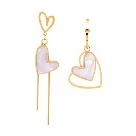 QzxEqz Big Heart Earrings for Women Trendy Asymmetrical Lover Dangle Earrings Gold/Silver Stud Earrings Dangling (white)