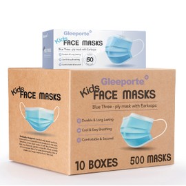 Gleeporte [500 Kids Masks] Children's Size Single Use Disposable Kids Face Mask, Boys and Girls, Soft on Skin, Bulk Pack 3-Ply Masks | Facial Cover with Elastic Earloops For Childcare, School