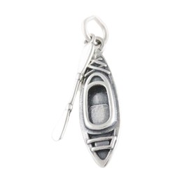 Treasure Island Charms Kayak with Movable Paddle Oar Native Inuit Boat 3D 925 Solid Sterling Silver Charm Pendant Bracelet Jewelry Making Supply