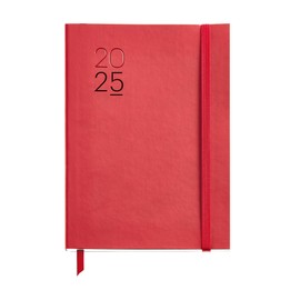 Miquelrius - 2025 Calendar Year Planner - 155 x 213 mm - Day to a Page - Flexible Sewn Faux Leather Cover - 80gsm Paper - Catalan, English and Portuguese - Red
