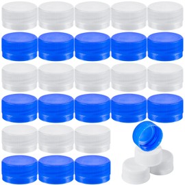 Dandat 30 Pcs Water Bottle Caps Plastic Screw Lids 28mm Leak Free Reseal Caps for Bootleg Smuggle Hide Drink Concerts Sports Festivals (White, Blue)