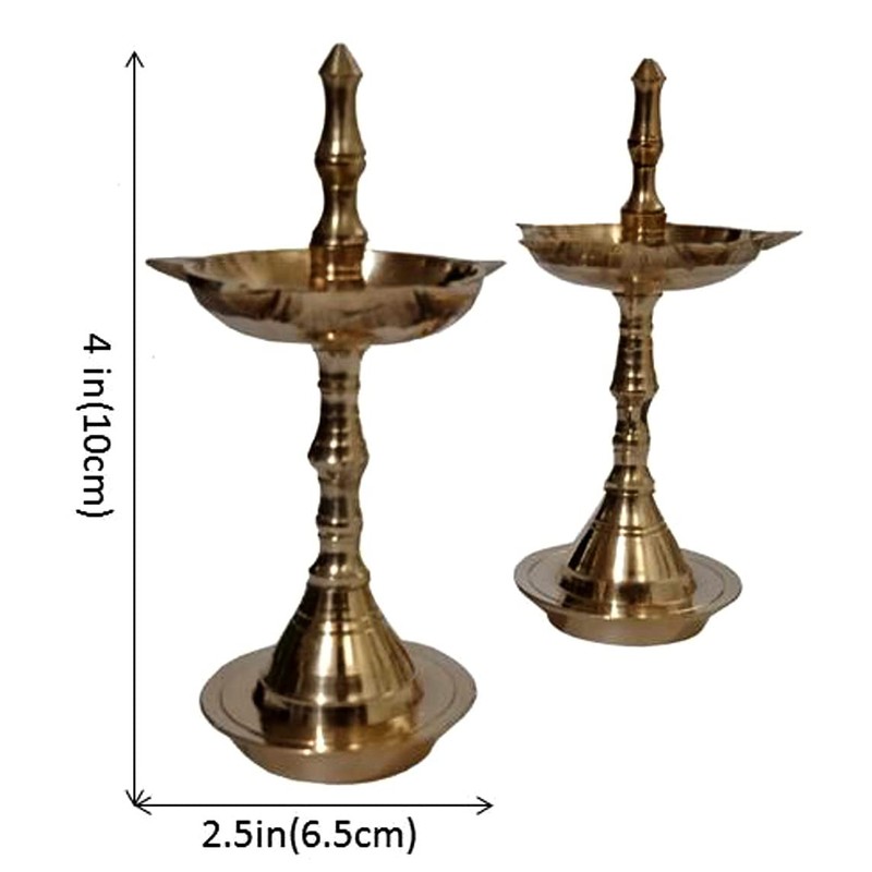 Purpledip Brass Column Diya (Set of 2): 5 Lights Mini