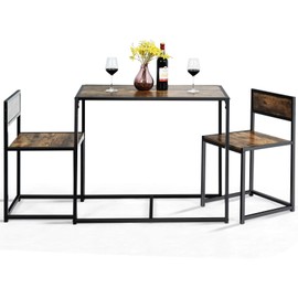 Giantex 3 Piece Dining Set, Industrial Dining Table with 2 Chairs, Small Kitchen Table Set with Metal Frame, Compact Bistro Table Set, Pub Breakfast Table for Small Space, Apartment (Antique)