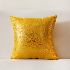 Deeprove Throw Pillow Cover Both Sides Sparkle Foil Print, Fall Autumn Decor Soft Velvet Zipper Closure Accent Pillow Cushion Case for Bedroom, Sofa, Square 18 x 18 Inches, 1 Pack, Gold Yellow