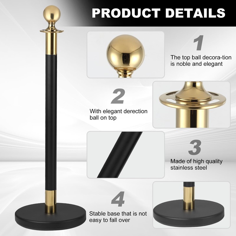 4PACK Stainless Steel Stanchion Post Queue 5 ft Black Velvet