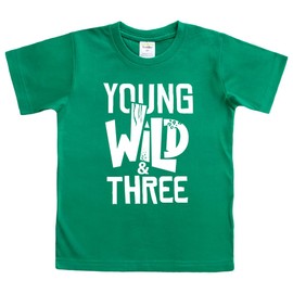 Young Wild and Three Boy 3rd Birthday Toddler Shirt 3 Year Old Outfit Boys Third Party Tshirt (US, Age, 3 Years, Green)