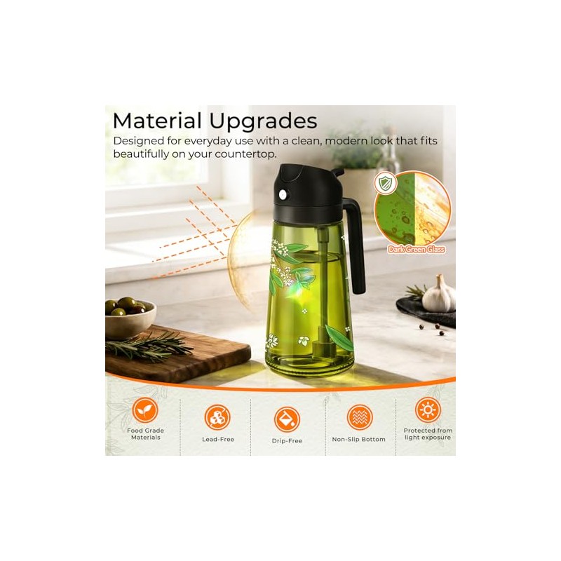 COOLMI 2-in-1 Olive Oil Sprayer and Dispenser Bottle Set