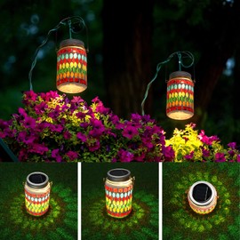 Tuanse 3 Pieces Solar Powered Mosaic Lights, Outdoor Hanging Solar Lantern Lamp Waterproof Table Lamp Mosaic Night Light for Tree, Garden, Patio, Party, Yard, Outdoor, Indoor Decorations(Green)