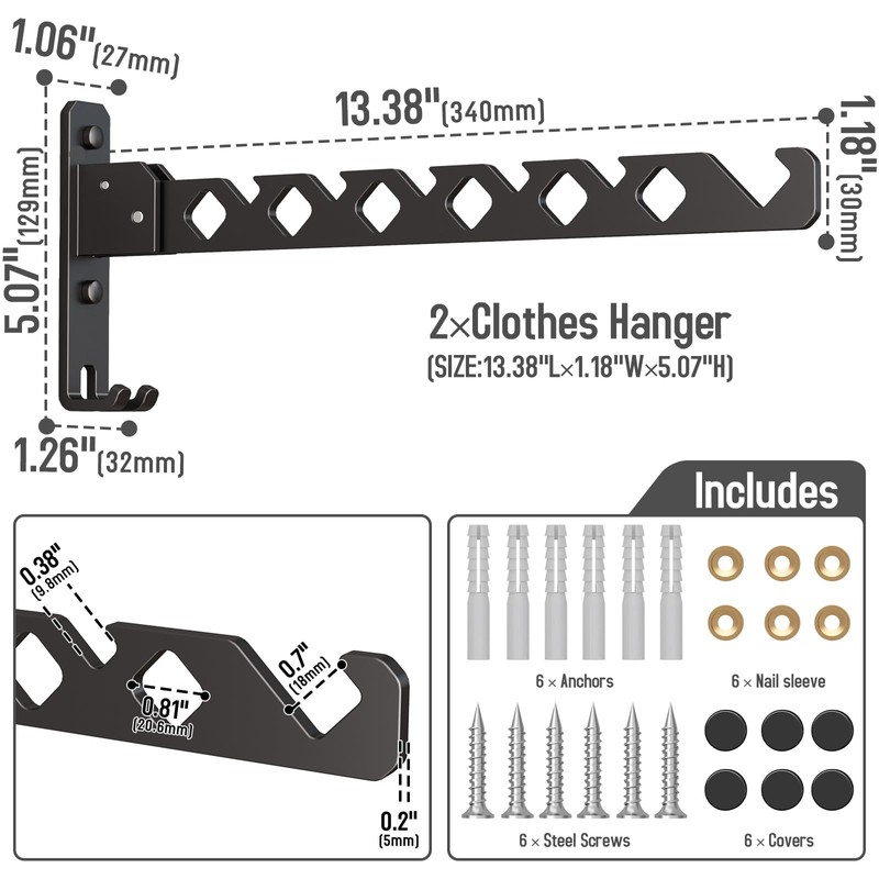 dancrul Wall Mounted Drying Rack Clothing Foldable for Laundry Room,