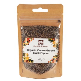 Organic Cracked Black Pepper (Coarse Ground) 40g by Manor Springs Organic