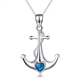 925 Sterling Silver Ship Anchor Necklace Rudder Nautical Pendant for Women Girls, Sterling Silver