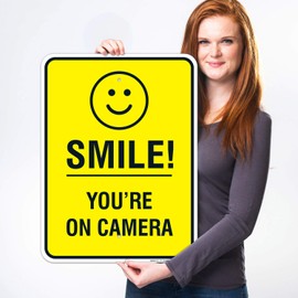 Sigo Signs Smile Your On Camera Sign, Security Video Surveillance Sign, 18x24 Inches, Rust Free .063 Aluminum, Fade Resistant, Indoor/Outdoor Use, Made in USA