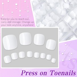 Lifextol 240pc Press on Toenails for Women Toe Press on Nails Short Fake Toe Nails Press ons with Glue&Adhesive Tabs, Acrylic Toe Nail Tips False Toenail Press ons Artificial Fake Toenails-White