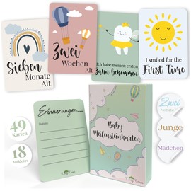 Tiny Trees® 49 Baby Milestone Cards & 18 Stickers in Gift Box for Boys & Girls - Gift for Pregnancy, Birth, Baby Shower - Milestone Cards Baby Cards (German)