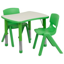 Flash Furniture Emmy 21.875''W x 26.625''L Rectangular Green Plastic Height Adjustable Activity Table Set with 2 Chairs