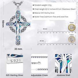 Eusense Celtic Cross Necklace for Men Women Irish Sterling Silver 925 Celtic Pendant, Sterling Silver, No Gemstone