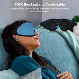 WellSync Sleep Mask for Women Men, Zero Pressure 3D Sleeping Eye Masks, 100% Light Blocking Night Blindfold, Soft Eye Covers with Adjustable Strap for Travel, Blue