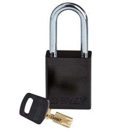 Brady SafeKey Padlock Aluminum - Lockout Padlock with Key - Lockout Tagout Security Lock for Indoor and Outdoor Use - Shackle Height 38.10 mm - Keyed Differently - Black