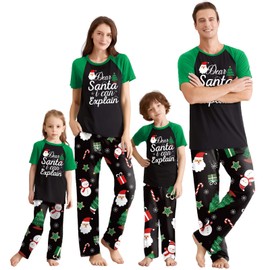 IFFEI Family Christmas Pajamas Matching Sets Letter Print Short Sleeve Top and Pj Pants Holiday Sleepwear Cute Jammies 3-6 Months Green-black