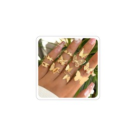 Xeyau Gold Rings Set for Women Vintage Gold Stacking Knuckle Rings Boho Trendy Dainty Cute Sparkling Aesthetic Finger Rings Jewelry Prom Costume Accessories (G-Butterfly-Gold)