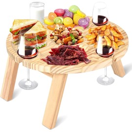 Outdoor Wine Table Portable, Mini Camping Table, Picnic Table, Round Wood Portable, Outdoor Wine Table, Picnic Table, Foldable Small Beach Table for Garden, Travel, Camping, Picnic, Beach (30 x 16 cm)