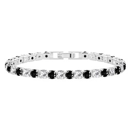 Oneress Exclusive Crystal Tennis Bracelets for Ladies, Black/White Bicolor Zircon Decorated Bracelet Jewelry, Jewelry Gift for Wedding Valentine's Day Birthday Party（Black-17CM）
