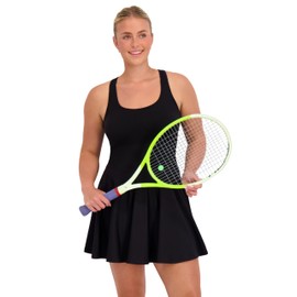Harmony & Balance Sleeveless Athletic Tennis Dress for Women with Built-in Shorts, Removable Bra Cups, Golf, Pickeball Dress, Sizes XS-XXL, Black