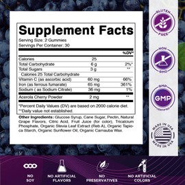 Vitamatic Iron 65 mg Gummies Supplement for Women & Men - 60 Vegan Gummies - Great Tasting Iron Gummy Vitamins with Vitamin C (2)