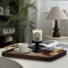 DIKOCO 16"X12" Bamboo Serving Tray with Gold Polished Metal Handles, Food Tray for Breakfast, Coffee Table Trays, Large Serving Tray for Living Room,Decorative Tray for Kitchen, Bedroom, Vanity Tray